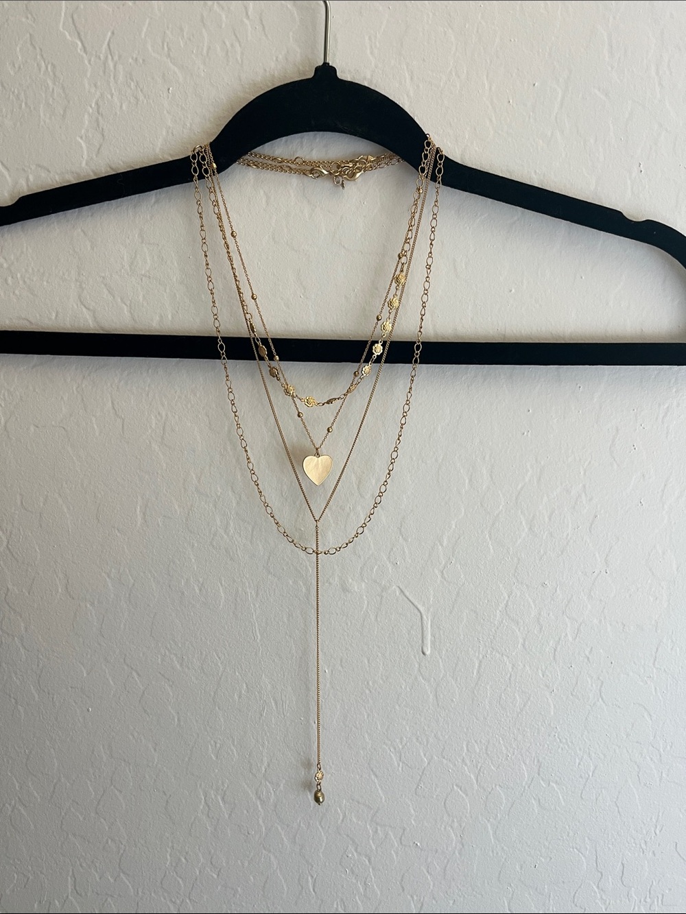 Gold Layered Heart Drop Necklace - Women Jewelry